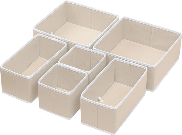 SimpleHouseware Foldable Cloth Storage Box Closet Dresser Drawer Divider Organizer Basket Bins for Underwear Bras, Beige (Set of 6) - Image 2