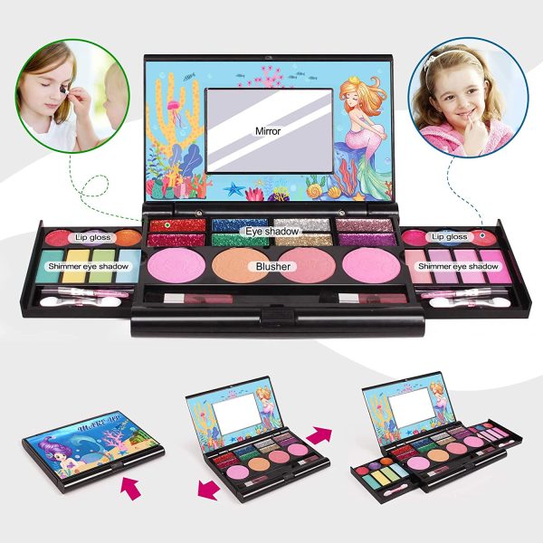 Tomons Makeup Toys Real Kids Makeup Kit for Girls,Fold Out Makeup Palette with Mirror and Secure Close - Safety Tested- n Toxic - Image 3