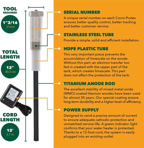 ? Powered Anode Rod for Water Heater, 20-Year Warranty, Eliminates Rotten Egg/Sulfur Smell within 24 hours, Stops Corrosion and Reduces Limescale, Electrical Anode Rod Made of Titanium - Image 6