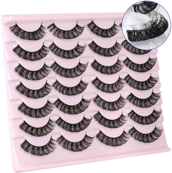 Newcally Lashes Russian Strip Eyelashes D Curl Wispy Fluffy False Eyelashes Natural Thick Volume Faux Mink Eye Lashes Pack Reusable Handmade Like Fake Lashes Extension 14 Pairs - Image 4