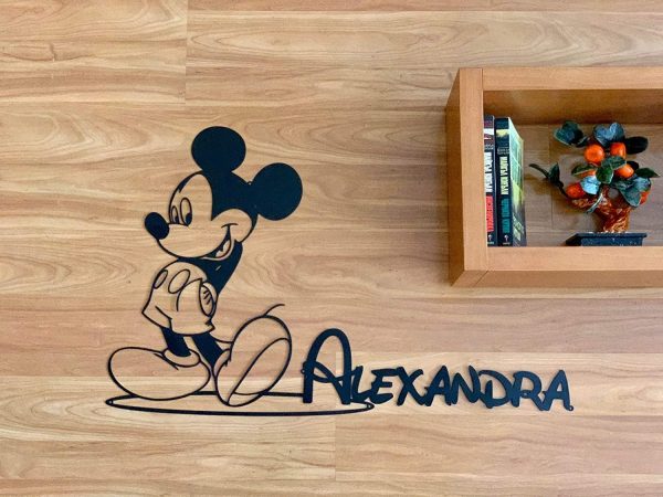 Personalized Mickey Mouse Sign Minnie Mouse Silhouette Custom Name Sign Metal Wall Art Disney Wall Hanging Plaque Gift for Kids Baby Room Nursery Wall Decor Home Decorations Handmade Birthday Present - Image 4