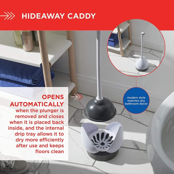 Clorox Toilet Plunger with Hideaway Storage Caddy, White/Gray - Image 3