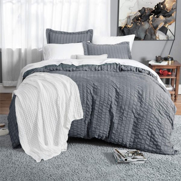 Dark Grey Duvet Cover for King Bed - Seersucker Stripe Ultra Soft Microfiber with Zipper Closure, Corner Ties - Image 5