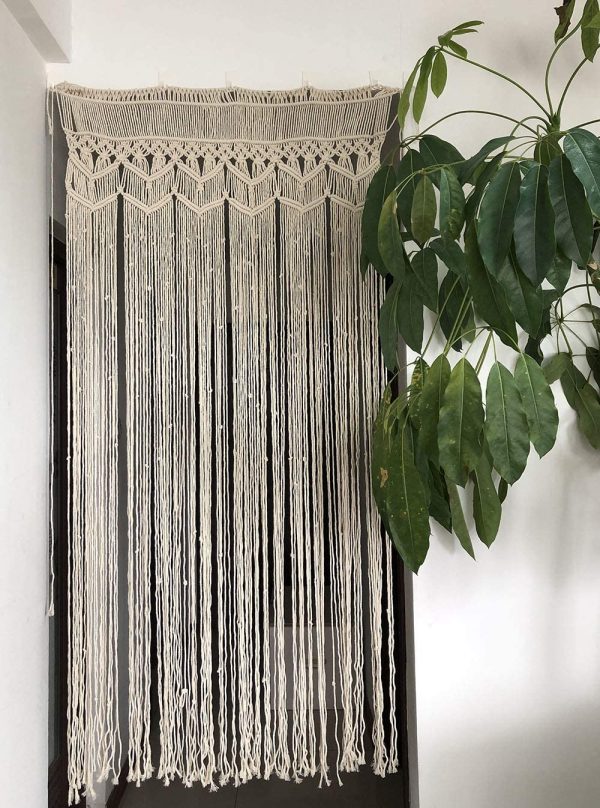 Macrame Curtain Panel for Doorway Window, Handmade Woven Wall Hanging Tapestry, Birthday Party Wedding Backdrop (37.5" W x 82" L)