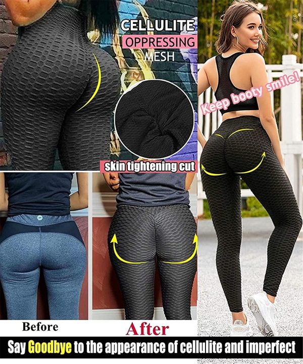 Vozobi Tiktok Trending Leggings Women's High Waist Yoga Pants Ruched Butt Lift Leggings Textured Scrunch Booty Tights - Image 4