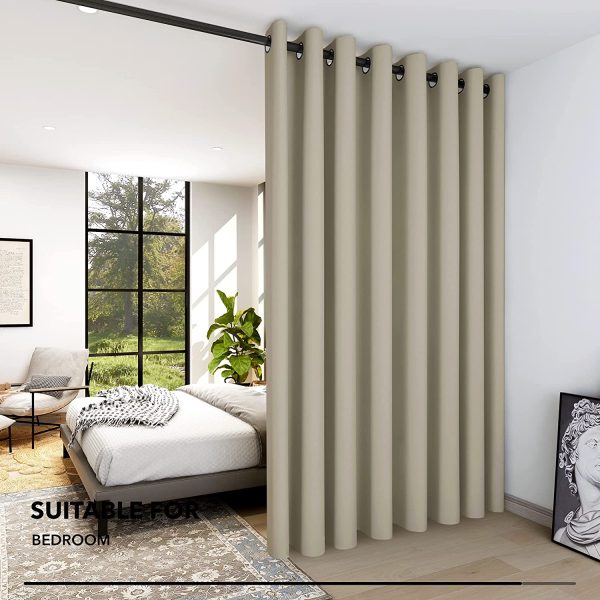 Deconovo Solid Grommet Blackout Curtains 1 Panel Wide Width Curtain Window Coverings Thermal Insulated Light Blocking Curtains for Patio Door 100W x 108L Inch Beige - Image 7