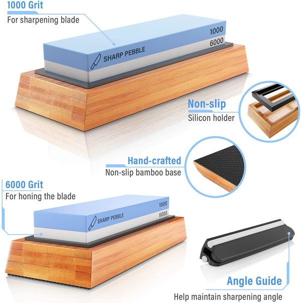 Premium Sharpening Stone- 2 Side Whetstone 1000/6000 - Knife Sharpening Stone- Nonslip Bamboo Base, Angle Guide & eBook - Image 6