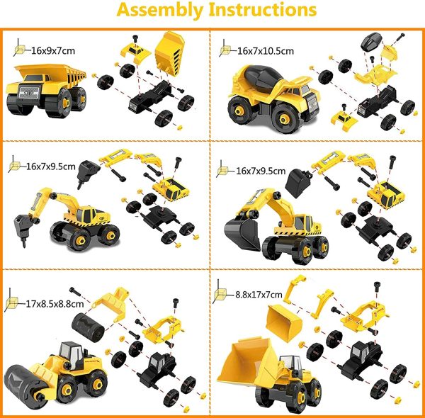 TEUVO Take Apart Truck Car Toys with Electric Drill, Construction Vehicles Building Excavator Toy STEM Trucks Vehicle Set for Kids, DIY Educational Gifts for Kids Ages 3 4 5 Boys Girls - Image 8