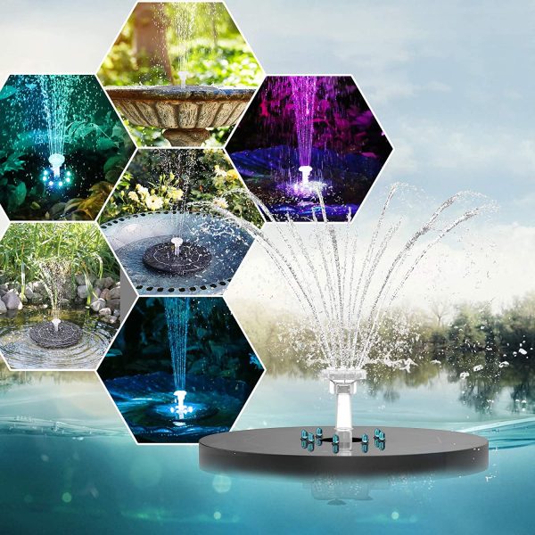 AISITIN 3.5W LED Solar Fountain 7.in??8cm 3000mAh Built-in Battery Solar Water Pump Floating Fountain with 6 Nozzles for Bird Bath for Fish Tank, Pond or Garden Decoration Solar Water Fountain - Image 3