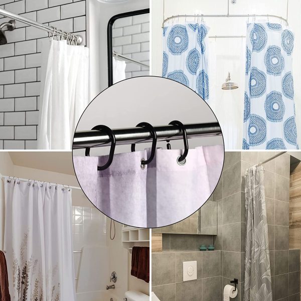 Shower Curtain Hooks, 24 Pcs Shower Curtain Rings, Plastic Curtain C Rings Roller Rust-Resistant & Anti-Drop Shower Hooks for Curtain Bathroom Shower Curtains (Black) - Image 2