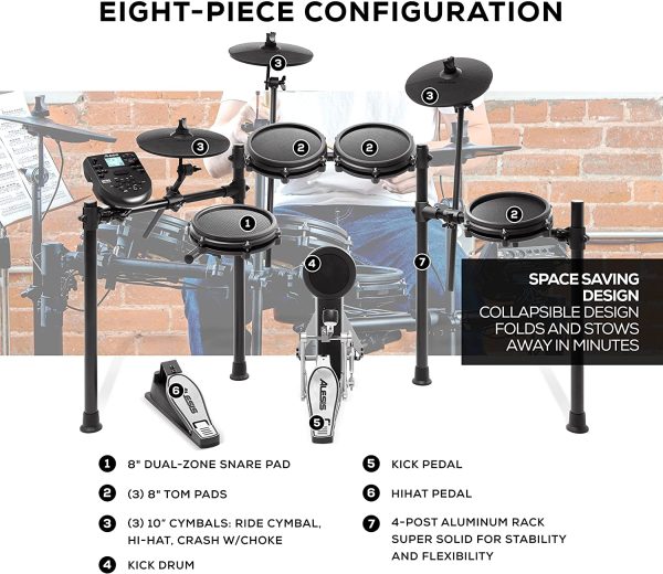 Alesis Drums Nitro Mesh Kit - Electric Drum Set with USB MIDI Connectivity, Mesh Drum Pads, Kick Pedal and Rubber Kick Drum, 40 Kits and 385 Sounds