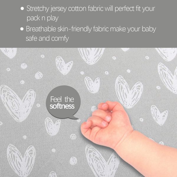 Pack n Play Sheet/Mini Crib Sheets Fitted 2 Pack, Baby Printed 100% Natural Cotton Jersey Knit Fitted Pack N Play Playard 39" x 27", Double Grey Stars, Soft Breathable, for Boys and Girls, Preshrunk - Image 4