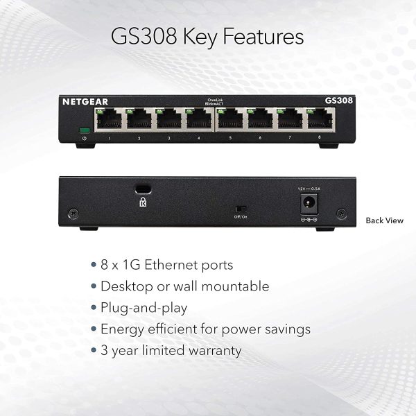 8-Port Gigabit Ethernet Unmanaged Switch (GS308) - Desktop, Sturdy Metal Fanless Housing - Image 2