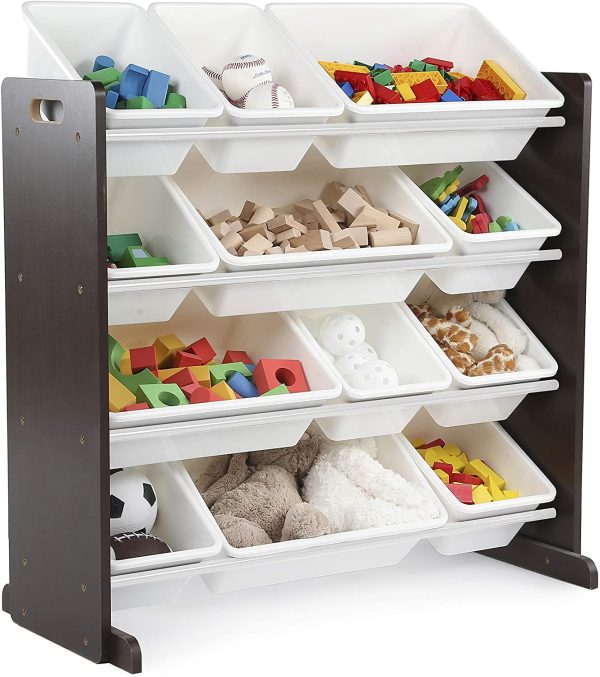 Humble Crew Kids' Toy Storage Organizer with 12 Plastic Bins, Espresso/White - Image 6