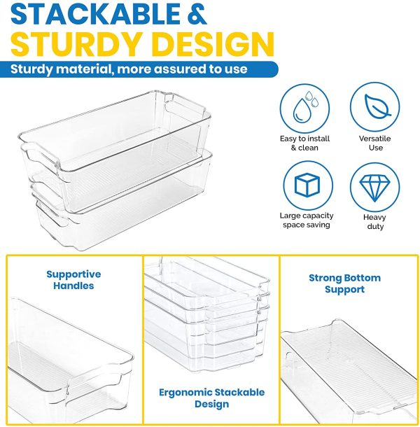 KICHLY (Set of 6) Refrigerator Organizer - Include 6 Organizer 5 Drawers & 1 Egg Holding Tray, Stackable Fridge Organizers for Freezer, Kitchen, Countertops, Cabinets (6-Piece) - Image 4