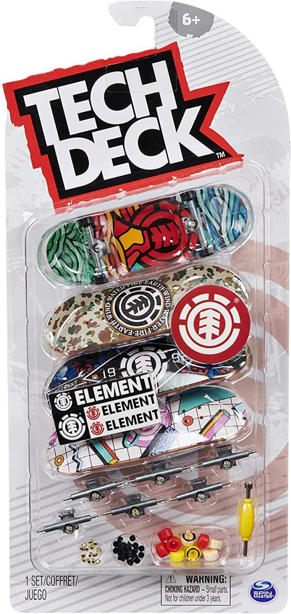 Tech Deck, Ultra DLX Fingerboard 4-Pack, Element Skateboards, Collectible and Customizable Mini Skateboards - Image 4