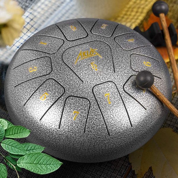 AKLOT Steel Tongue Drum, 10 inch 11 Notes Tank Drum C Key Percussion Steel Drum Kit w/Drum Mallets Note Stickers Finger Picks Mallet Bracket and Gig Bag - Image 8