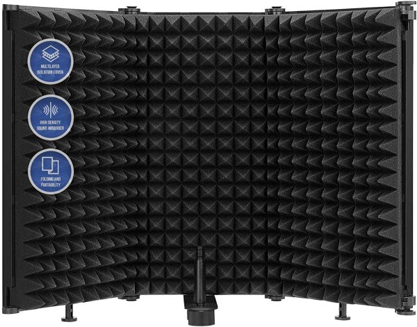 Arrowzoom 3 Fold PRO Microphone Isolation Vocal Shield Portable High Density Acoustic Foam Box Podcast Sound Booth Reduce Noise -25dB Vlog Audio Equipment Reflection Pop Filter AZ1245 - Image 6