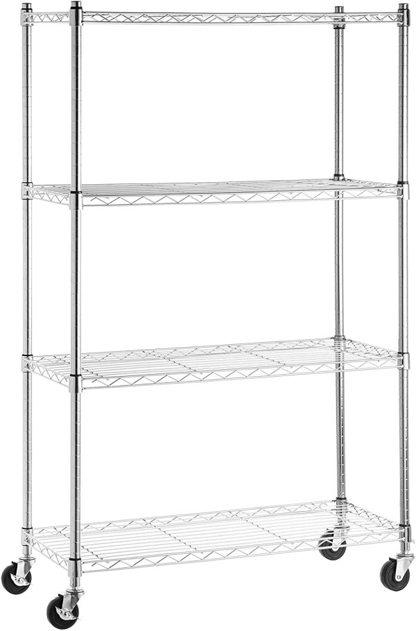 Amazon Basics 4-Shelf Adjustable, Heavy Duty Storage Shelving Unit on 4'' Wheel Casters, Metal Organizer Wire Rack, Chrome (36L x 14W x 57.75H) - Image 3