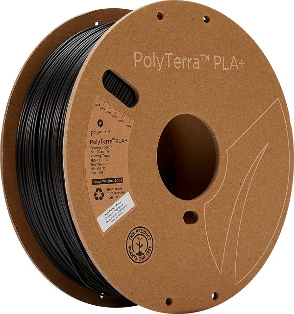 3D Printer PLA+ Filament 1.75mm (PLA Plus Black Filament), 1kg Glossy PLA Filament 1.75 Cardboard Spool - PolyTerra Tough PLA + 3D Printer Filament Black PLA Roll - Image 5