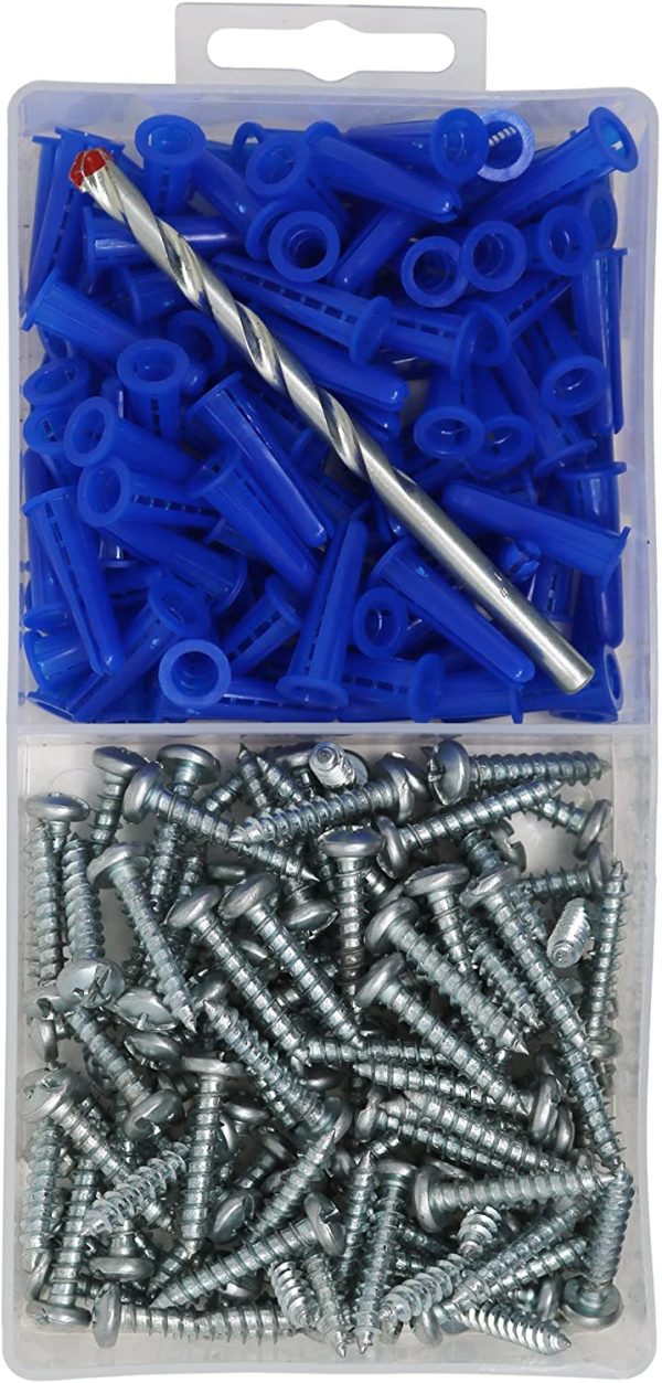 Masonry Anchor Kit 100 Pc Plastic Concrete Wall E8 Screw 10#*2 Drill Bit - Image 5