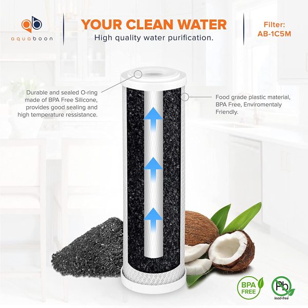 1-PACK Of 5 Micron Carbon Block CTO Coconut Shell Water Filter Cartridge 10" by Aquaboon - Image 7