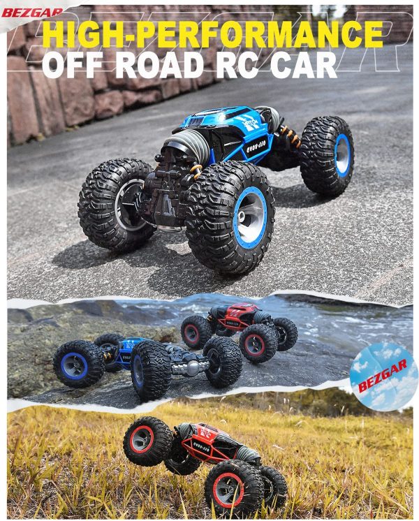 BEZGAR 16 Remote Control Car, Boys RC Buggy Truck 4WD Off Road All Terrains 1:14 Scale Hobby Toy Racing Transform Vehicles Outdoor for Kids and Adults (Blue)