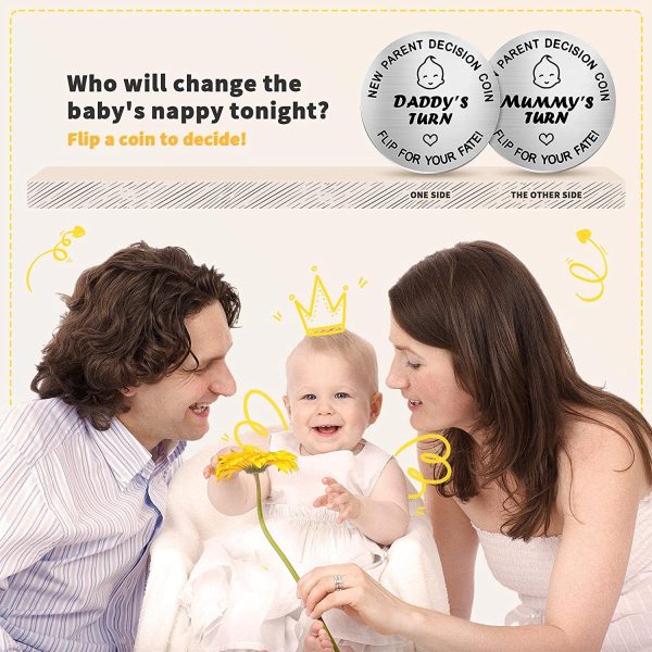 New Dad Mom Gifts Decision Coin,LucBuy Funny Newborn New Baby Gift New Parents Gift Pregnancy Gift for First Time Mummy Daddy,Baby Shower Mothers Fathers Day Christmas Birthday Thanksgiving Gift