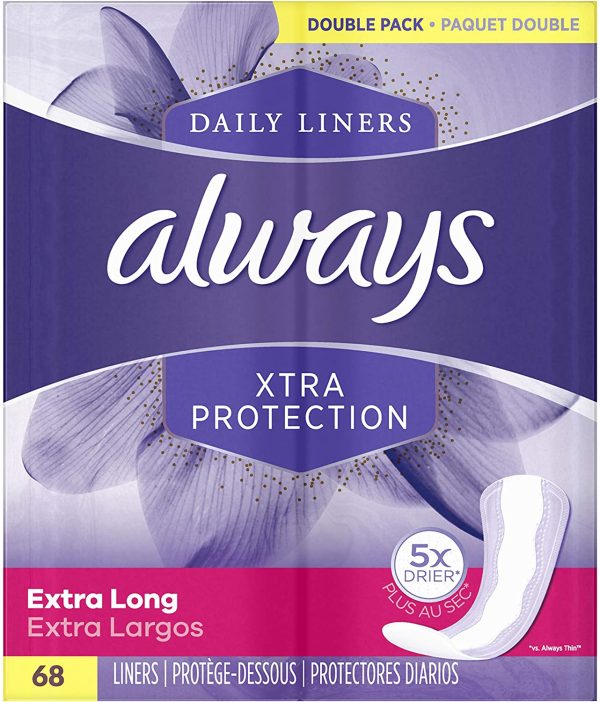 Always Xtra Protection Daily Panty Liners for Women, 272 Count, Extra Long Length, 68 Count - Pack of 4 (272 Total) - Image 2