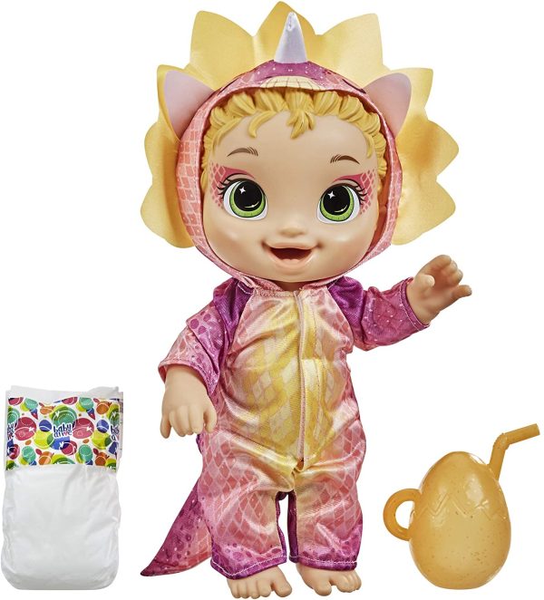 Baby Alive Dino Cuties Doll, Triceratops, Doll Accessories, Drinks, Wets, Triceratops Dinosaur Toy for Kids Ages 3 Years and Up, Blonde Hair - Image 5