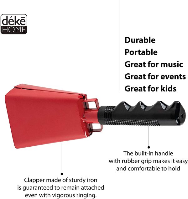 2 pack 7 in. steel cowbell/Noise makers with handles. Cheering Bell for sporting, football games, events. Large solid school hand bells. Cowbells. Percussion Musical Instrument. Cow Bell Alarm (Red) - Image 7