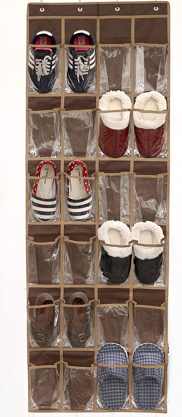 24 Pockets - SimpleHouseware Crystal Clear Over The Door Hanging Shoe Organizer, Brown (162.6 cm H x 48.6 cm W) - Image 3