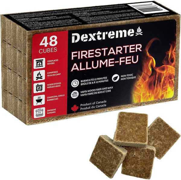 Dextreme Natural Fire Starter, Pack of 48 Cubes, Perfect for BBQ, Campfires, Charcoal, Wood Stoves , Grill Pit, Fireplace, Camping, and Smokers - Eco-Friendly, Easy to Ignite, Non-Toxic, Waterproof, Made in Canada from Wood Fiber and Wax - Image 2