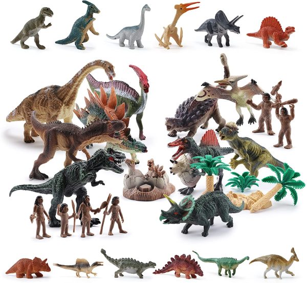 OR OR TU 30PCS Realistic Dinosaur Toys Figures for Boys Kids 3-7 Years Old Take Apart Dinosaur Egg,Trees,Hunters,Tyrannosaurus Rex,Triceratops Early Educational Dinosaur Playset Best Gift - Image 4