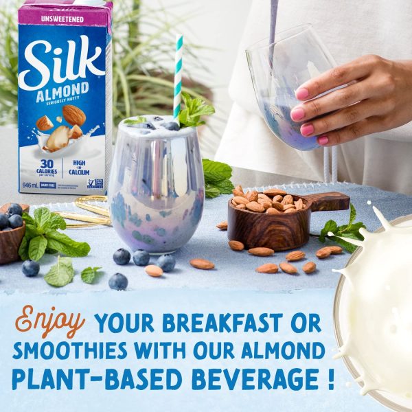 SILK Unsweetened Original Almond Milk - 12 Pack - 946ml - Plant-Based Beverage - No Added sugar - Dairy-Free - Vegan - Shelf Stable - Non-GMO - Image 3