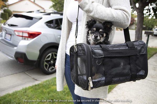 Sherpa Original Deluxe Lattice Stitch Travel Bag Pet Carrier, Airline Approved & Guaranteed-On-Board - Mesh Panels & Spring Frame, Locking Safety Zippers, Machine Washable Liner - Black, Small - Image 6