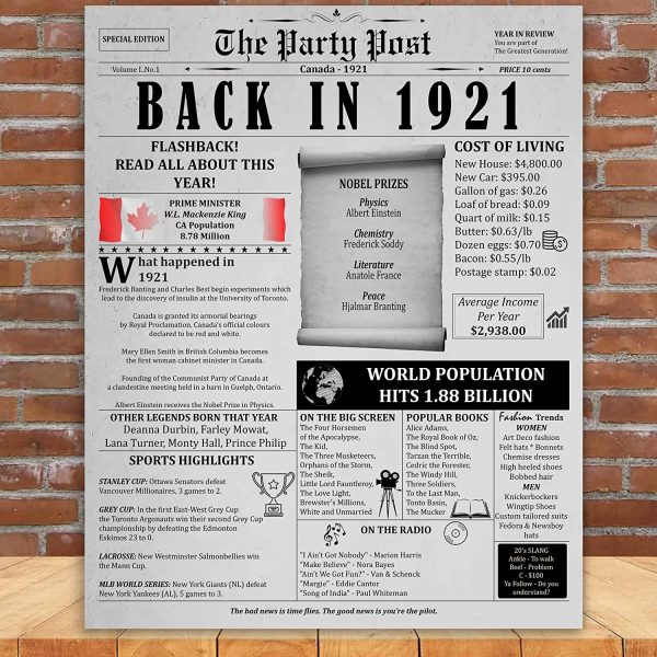 101st Birthday Party Decorations Poster - 101 Years Ago Anniversary Card for Women and Men. Back In 1921 Home Decor Supplies for Her or Him Turning 101 Years Old. 11 x 14 In Birthday Retro Card. - Image 6