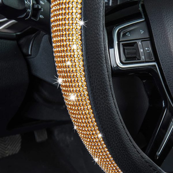 CAR PASS Glorious Rhinestones Leather Universal Steering Wheel Cover, Fit for Suvs,Vans,sedans,Cars,Trucks (Golden) - Image 9