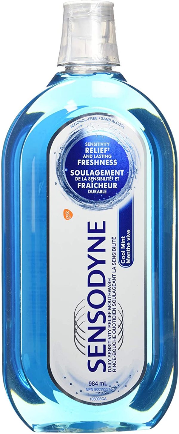 Sensodyne Cool Mint Mouthwash, Strengthens Sensitive Teeth and Protects from Cavaties, 984 mL - Image 3