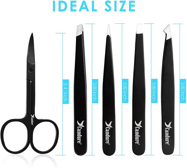 Candure Eyebrow Tweezers Set for Professionals (5Piece) ?C Stainless Steel Precision Tweezers for Ingrown Hair, Facial Hair, Splinter and Blackhead Remover - Image 7