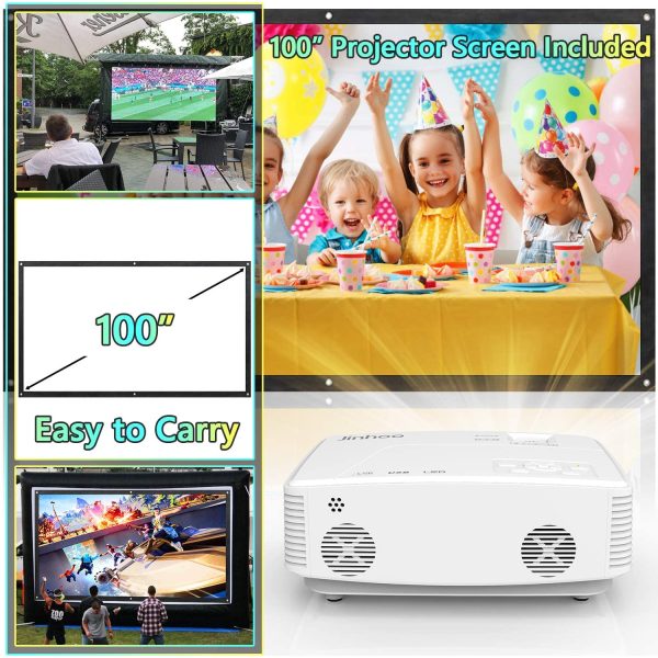 WiFi Projector, 7000 Lumen with 100 Inch Screen, 1080P Enhanced Portable Mini Projector Compatible with TV Stick Smartphone Tablet HDMI USB AV for Home Theater - Image 3