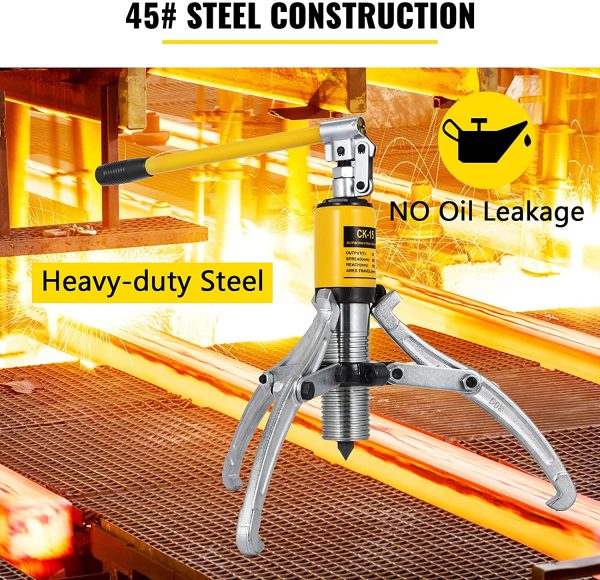 15 Ton Hydraulic Gear Puller Adjustable 3 Jaws Wheel Bearing Pulling Separator 3 in 1 Pump Oil Tube Drawing Machine Wheel Bearing Hub Removal Tool w/Case - Image 4