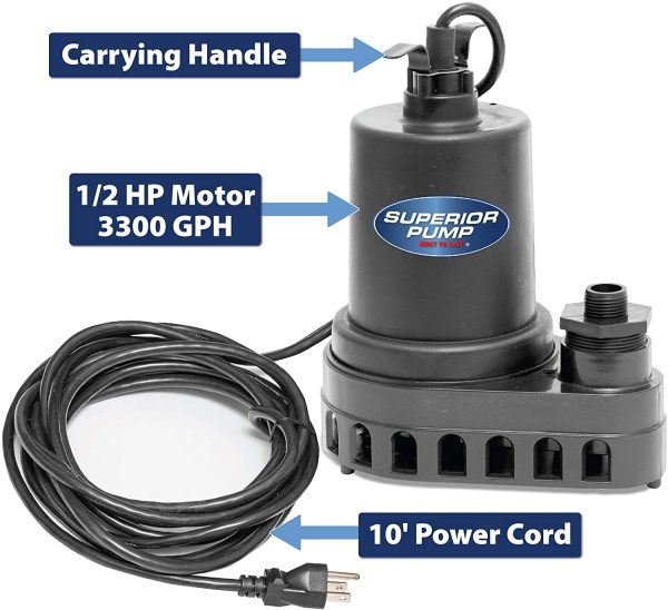 Superior Pump 91570 1/2 HP Thermoplastic Submersible Utility Pump with 10-Foot Cord - Image 5