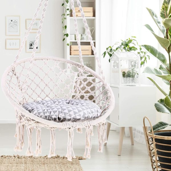 Ohuhu Hammock Chair Macrame Hanging Chair Swing with Hanging Hardware Kit, Cotton Rope Macrame Hammock Swing Chair, 265 Pound Capacity (Cushion is not Included) Gift Idea for Birthday - Image 7