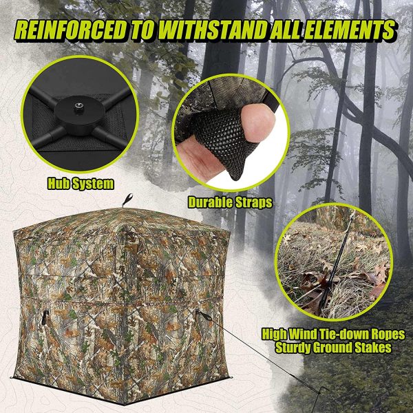 TIDEWE Hunting Blind See Through with Carrying Bag, 2-3 Person Pop Up Ground Blinds 270 Degree, Portable Durable Hunting Tent for Deer & Turkey Hunting (Camouflage) - Image 5