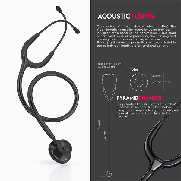 MDF? Acoustica? Deluxe Lightweight Dual Head Stethoscope - Full Lifetime Warranty & Free-Parts-for-Life Program - All Black (MDF747XP-BO) - Image 7