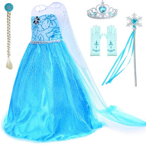 Party Chili Princess Costumes Birthday Party Dress Up For Little Girls with Wig,Crown,Mace,Gloves Accessories - Image 4