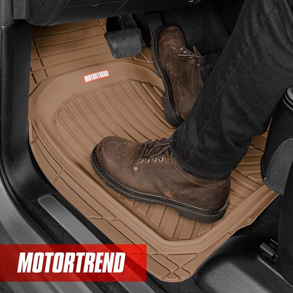 FlexTough Plus Beige Rubber Car Floor Mats - All Weather Deep Dish Automotive Floor Mats, Heavy Duty Trim to Fit Design, Front & Rear Liners for Cars Truck Van SUV - Image 2