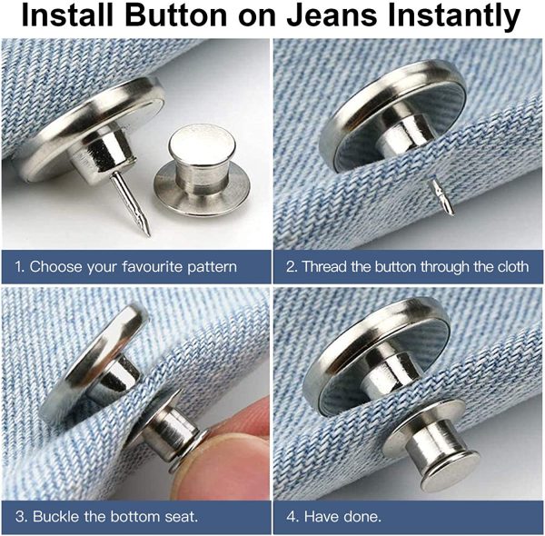 12 Sets Button Pins for Jeans, No Sew Jean Buttons Replacement,Removable Adjustable Instant Extender or Reduce Any Pants Waist (Silver) - Image 6