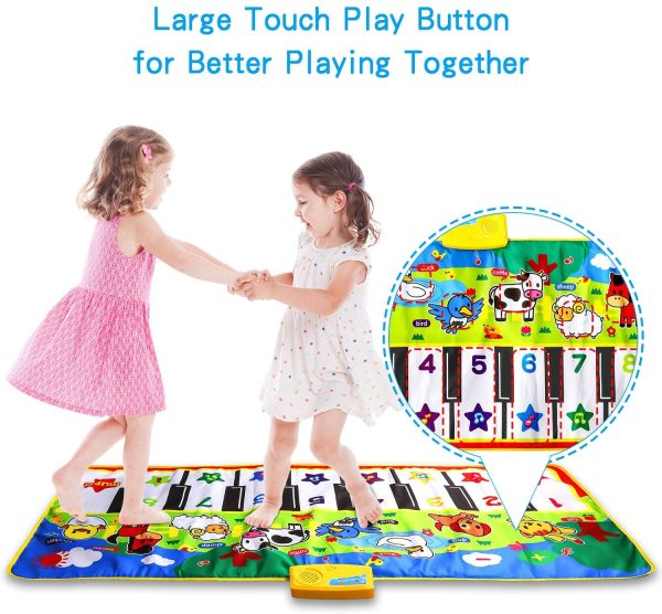 M SANMERSEN Piano Mat for Kids, Kids Music Mat with Animal Sounds Touch Play Blanket Keyboard Playmat 53" x 23" Musical Mats Educational Dance Mat Musical Toys for Boys Girls - Image 2